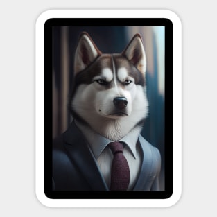 Adorable Husky Dog Wearing A Suit - Unique Wildlife Graphic For Fashion Lovers Sticker